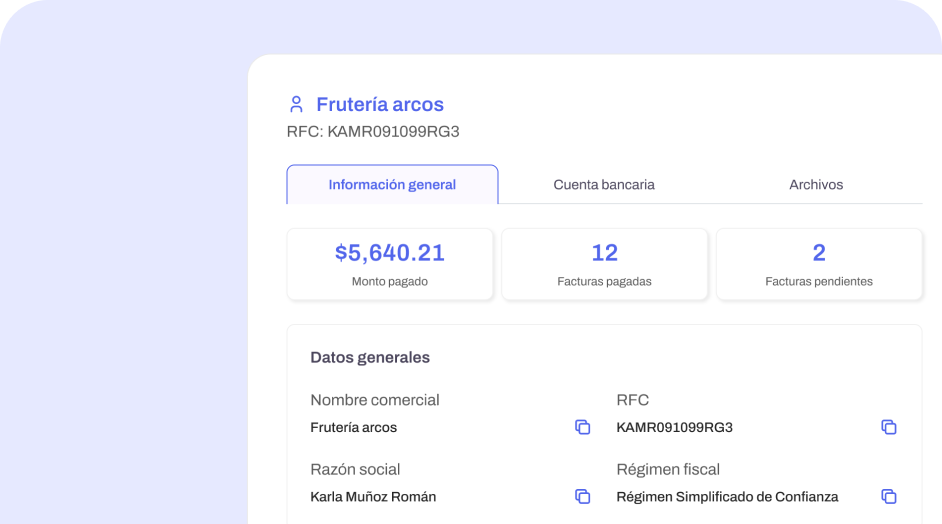 Información actualizada de cada proveedor